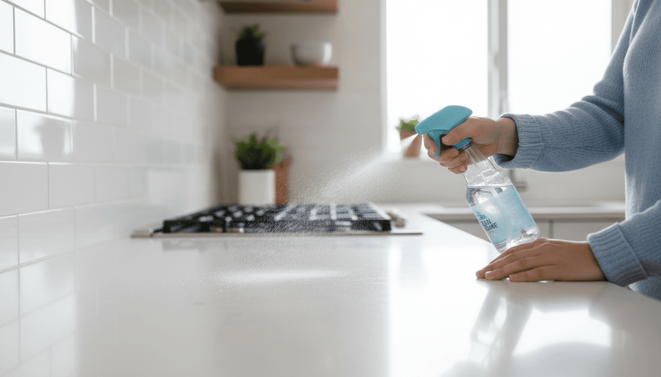 Bright kitchen with spotless granite countertops and a clean sink after a professional clean